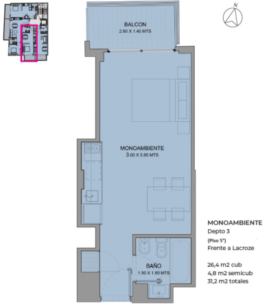 Dueño vende. Hermoso Monoambiente 31,2 m2 en 5to piso con importantes amenities A ESTRENAR y SIN COMISION INMOBILIARIA.