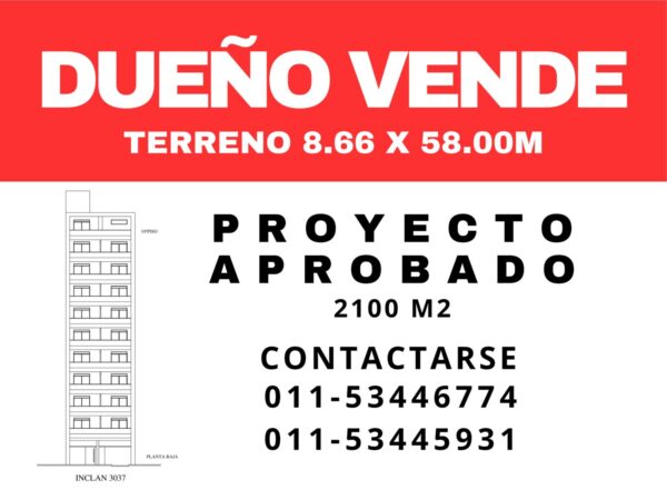 ¡EXCEPCIONAL LOTE EN VENTA – ¡DUEÑO DIRECTO – ¡SIN COMISION INMOBILIARIA, SIN PLUSVALIA! EDIFICIO P. PATRICIOS PROYECTO APROBADO CON CODIGO ANTERIOR, MAS METROS